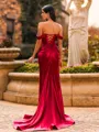 Slinky Sheath Off-the-Shoulder Pleated Court Train Corset Prom Dress