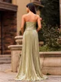 Sophisticated A-line Straight Pleated Sweep Train Corset Prom Dress