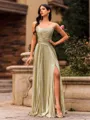 Sophisticated A-line Straight Pleated Sweep Train Corset Prom Dress