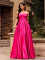 Show-Stopping Ball-Gown Straight Ruffles Floor-Length Satin Corset Prom Dress