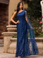 Mesmerizing Sheath One-Shoulder Long Sleeves Floor-Length Lace Prom Dress