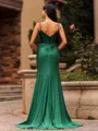 Second Sheath Spaghetti Straps Pleated Sweep Train Corset Prom Dress