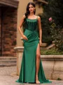 Second Sheath Spaghetti Straps Pleated Sweep Train Corset Prom Dress