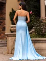 Classic Sheath Spaghetti Straps Appliques Lace Sweep Train Corset Prom Dress