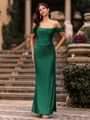 Teasing Sheath Off-the-Shoulder Pleated Floor-Length Corset Prom Dress