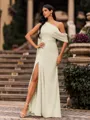 Body-Revealing Sheath One-Shoulder Pleated Floor-Length Chiffon Corset Prom Dress