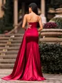 Refined Sheath One-Shoulder Rhinestone Sweep Train Silk Like Satin Corset Prom Dress