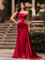 Refined Sheath One-Shoulder Rhinestone Sweep Train Silk Like Satin Corset Prom Dress