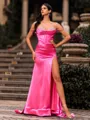 Empowering Sheath Off-the-Shoulder Rhinestone Sweep Train Corset Prom Dress