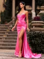 Empowering Sheath Off-the-Shoulder Rhinestone Sweep Train Corset Prom Dress