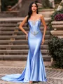 Form-Fitting Sheath Straight Rhinestone Chapel Train Corset Prom Dress