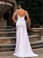 Head-Turning Sheath Cold Shoulder Pleated Sweep Train Silk Like Satin Corset Prom Dress