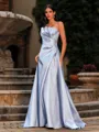 Effortless A-line Straight Pleated Sweep Train Corset Prom Dress