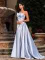 Effortless A-line Straight Pleated Sweep Train Corset Prom Dress