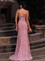 Modern Sheath Off-the-Shoulder Beading Sweep Train Velvet Sequins Corset Prom Dress