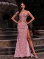 Modern Sheath Off-the-Shoulder Beading Sweep Train Velvet Sequins Corset Prom Dress