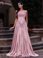 Dreamy A-line Halter Beading Sweep Train Silk Like Satin Prom Dress