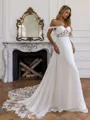Mesmerizing A-line Off-the-Shoulder Appliques Lace Chapel Train Chiffon Corset Wedding Dress