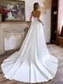 Elegant Ball-Gown Straight Appliques Lace Cathedral Train Satin Corset Wedding Dress