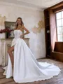 Elegant Ball-Gown Straight Appliques Lace Cathedral Train Satin Corset Wedding Dress