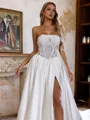 Elegant Ball-Gown Straight Appliques Lace Cathedral Train Satin Corset Wedding Dress