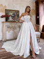Elegant Ball-Gown Straight Appliques Lace Cathedral Train Satin Corset Wedding Dress