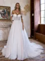 Breathtaking A-line Off-the-Shoulder Appliques Lace Cathedral Train Tulle Corset Wedding Dress