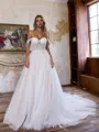 Breathtaking A-line Off-the-Shoulder Appliques Lace Cathedral Train Tulle Corset Wedding Dress