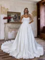 Opulent Ball-Gown Straight Appliques Lace Chapel Train Satin Corset Wedding Dress