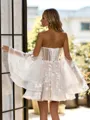 Stunning A-line Straight Long Sleeves Appliques Lace Short/Mini Lace Corset Wedding Dress