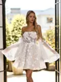 Stunning A-line Straight Long Sleeves Appliques Lace Short/Mini Lace Corset Wedding Dress