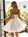 Stunning A-line Straight Long Sleeves Appliques Lace Short/Mini Lace Corset Wedding Dress