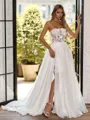 Magnificent A-line Straight Long Sleeves Appliques Lace Court Train Organza Corset Convertible Wedding Dress