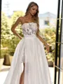 Magnificent A-line Straight Long Sleeves Appliques Lace Court Train Organza Corset Convertible Wedding Dress