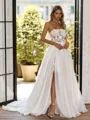 Magnificent A-line Straight Long Sleeves Appliques Lace Court Train Organza Corset Convertible Wedding Dress