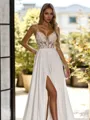 Captivating A-line V-Neck Appliques Lace Sweep Train Wedding Dress