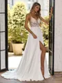 Captivating A-line V-Neck Appliques Lace Sweep Train Wedding Dress