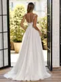 Striking A-line Illusion Appliques Lace Sweep Train Tulle Corset Wedding Dress
