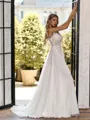 Striking A-line Illusion Appliques Lace Sweep Train Tulle Corset Wedding Dress