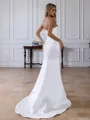 Exquisite Sheath Straight Pleated Sweep Train Satin Corset Wedding Dress