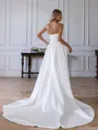 Charming Sheath Sweetheart Pleated Chapel Train Satin Corset Convertible Wedding Dress