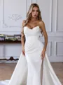 Charming Sheath Sweetheart Pleated Chapel Train Satin Corset Convertible Wedding Dress