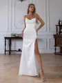 Charming Sheath Sweetheart Pleated Chapel Train Satin Corset Convertible Wedding Dress