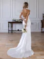 Stunning Sheath Halter Court Train Silk Like Satin Wedding Dress