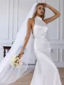 Stunning Sheath Halter Court Train Silk Like Satin Wedding Dress
