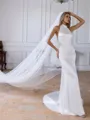 Stunning Sheath Halter Court Train Silk Like Satin Wedding Dress