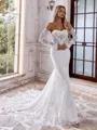 Graceful Sheath Sweetheart Long Sleeves Court Train Lace Corset Wedding Dress