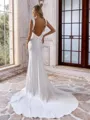 Fashion Sheath Scoop Pleated Chapel Train Satin Chiffon Wedding Dress