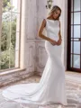 Fashion Sheath Scoop Pleated Chapel Train Satin Chiffon Wedding Dress