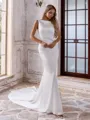 Fashion Sheath Scoop Pleated Chapel Train Satin Chiffon Wedding Dress